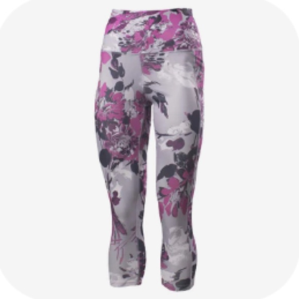 ECHELON Printed Performance Bike Capri w/side pocket detail grey floral XL NWT